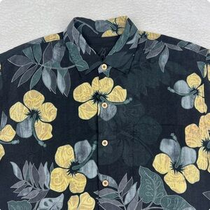 Tommy Bahama Silk Mens SZ. M Black/Green/Yellow Button Down Casual Tropical
